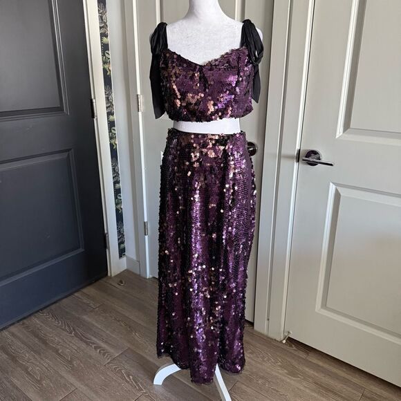 NWT Free People Star Bright Lilac Purple Sequin Two-Piece Coordinated Set Size 8 - Picture 9 of 10